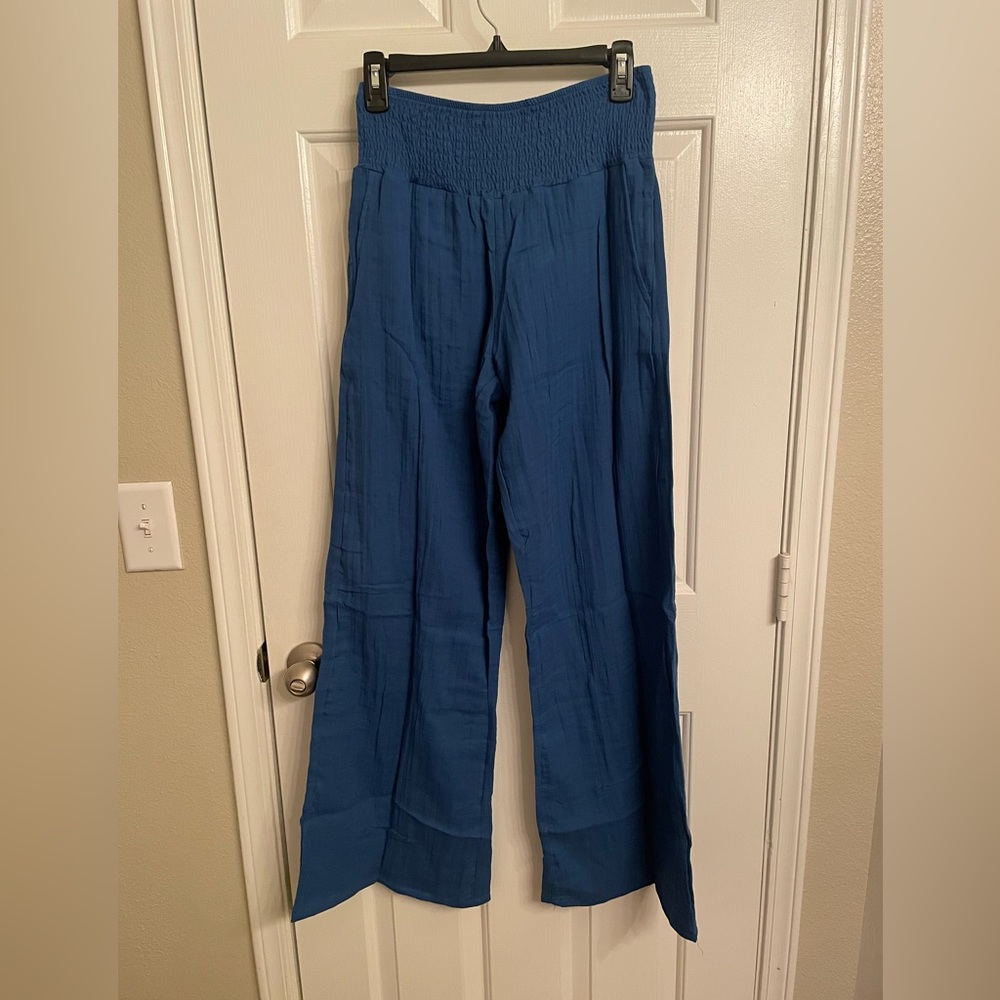 Lotus and Luna wide leg cotton pants, cobalt blue, with pockets. New with tags.